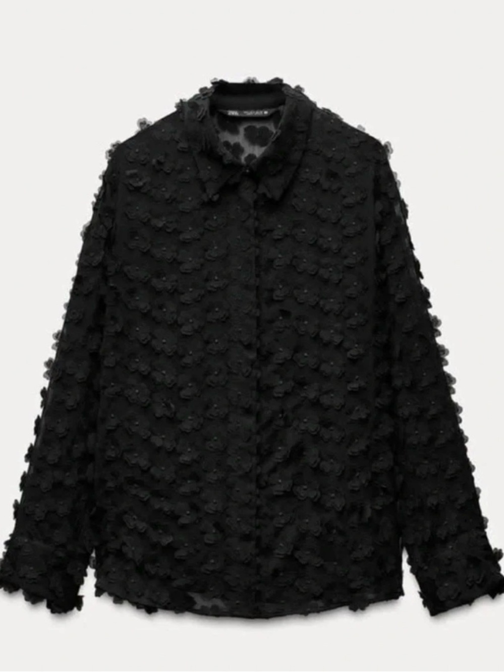 NWT Zara RARE & Retired HTF Black Floral Appliqué Button-Front Shirt Stunning! - Picture 1 of 11